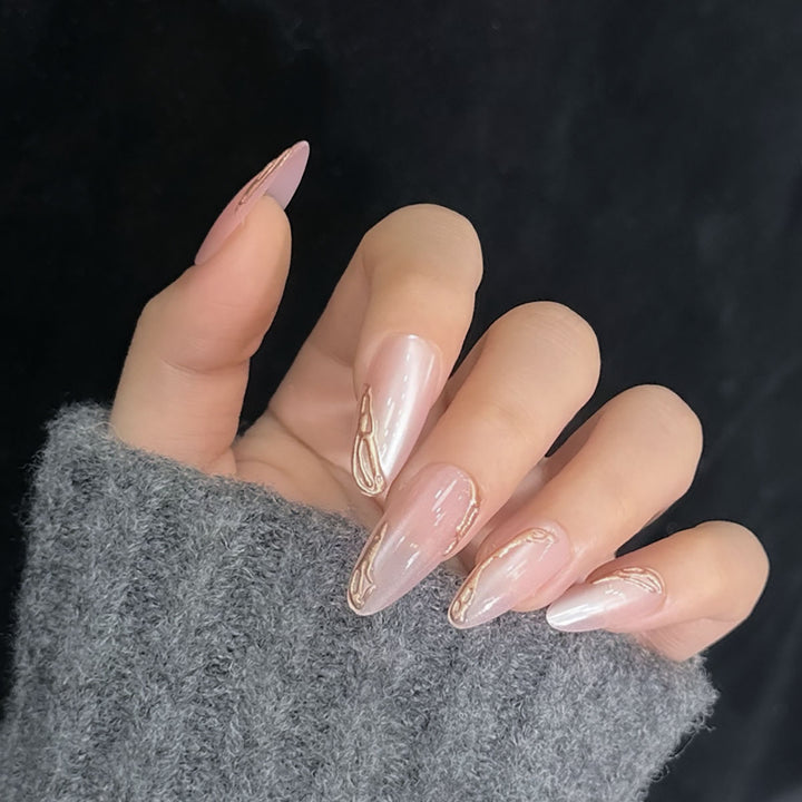 Long-Stiletto Gradient Press-On Nails with Artistic Swirl Design