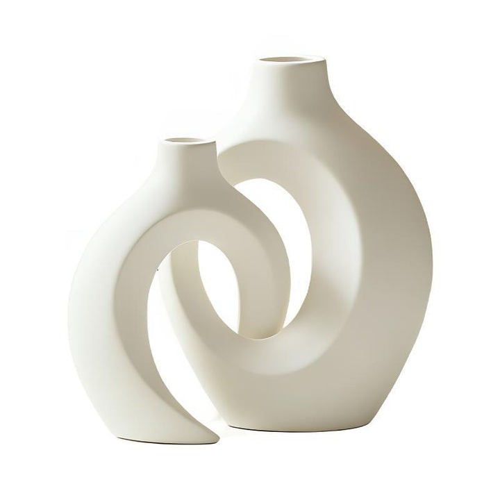 Sculptural Ceramic Interlocking Loop Vase Set Minimalist Tabletop Decor