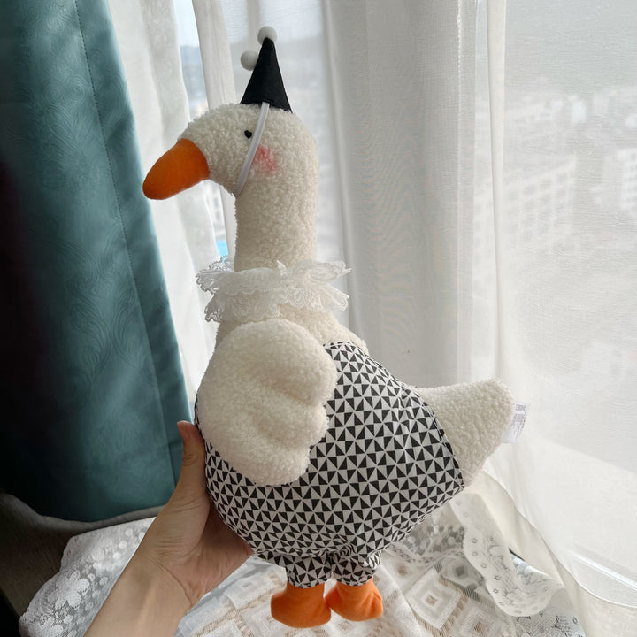 Plush Decorative Goose Soft Toy with Lace Collar and Patterned Body