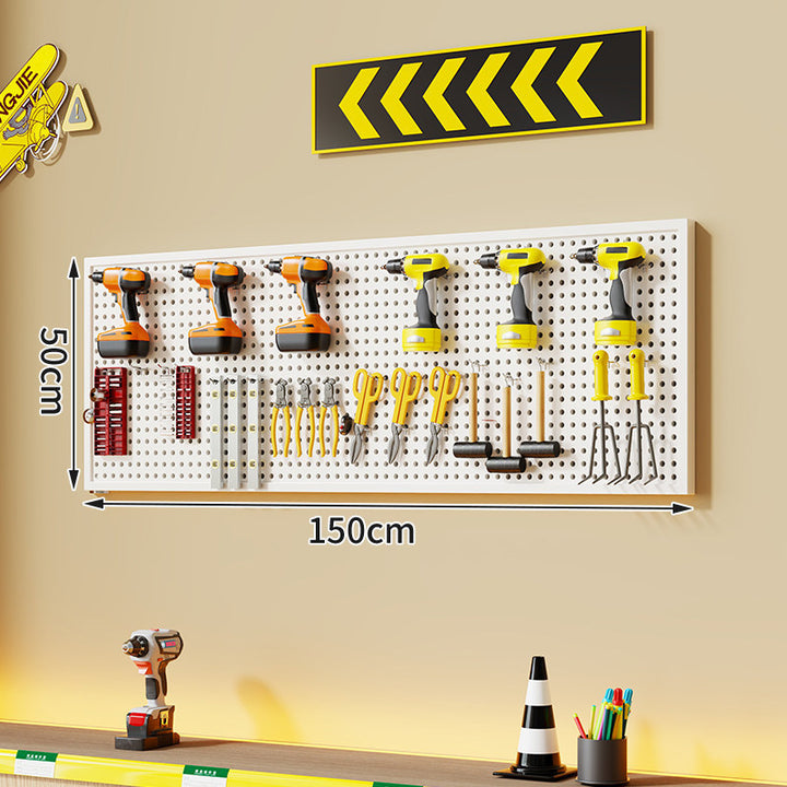 Wall-Mounted Perforated Metal Tool Pegboard Organizer with Magnetic Strip and Multi Hooks