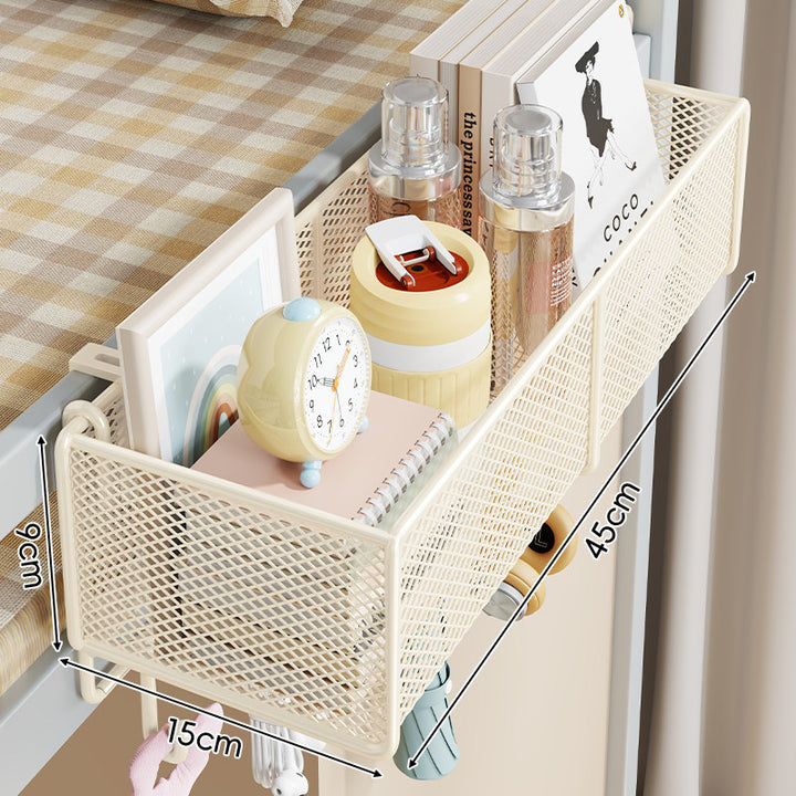 Clamp-On Bed Frame Hanging Mesh Organizer Basket with Rail Mount and Multipurpose Storage