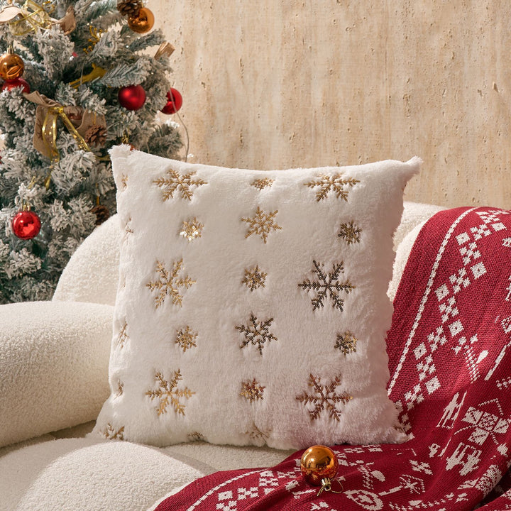 Plush Holiday Sequin Snowflake Accent Pillow Cover