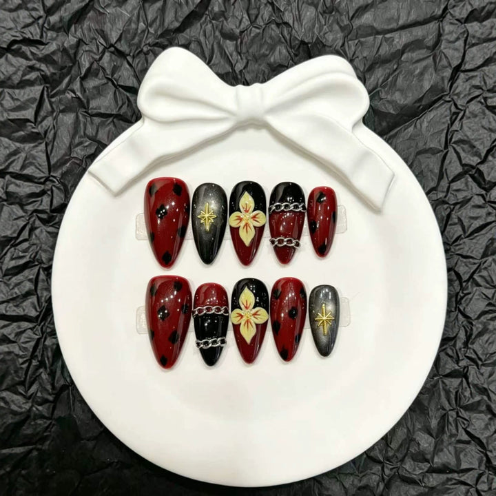 Artistic Stiletto Press-On Nail Art Set with Floral Themes