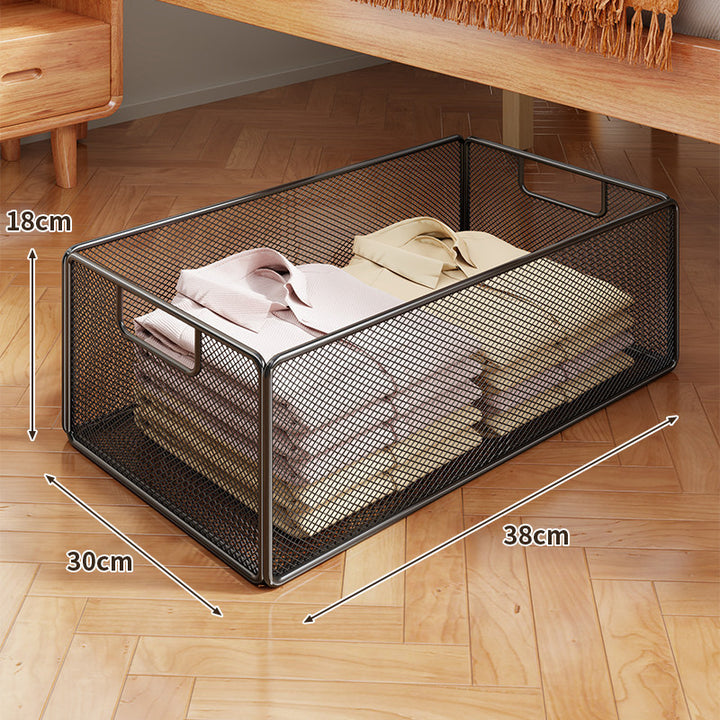 Underbed Low-Profile Metal Mesh Storage Drawer on Casters
