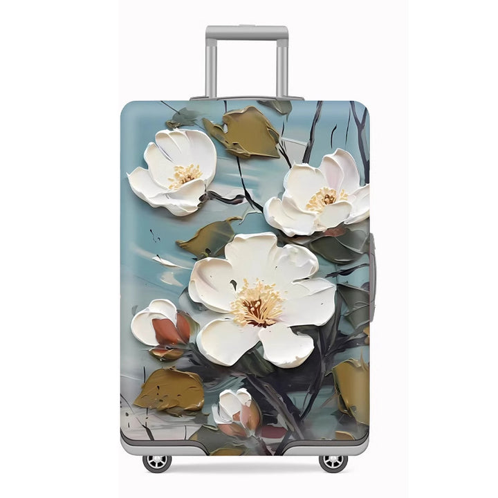 Unisex nan elastic motif suitcase cover made of stretchable polyester with handle and wheel openings Kalsten