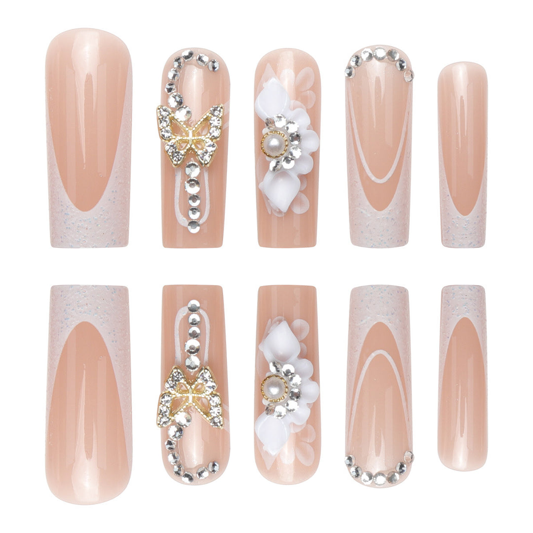 Decorative Floral and Gem-Embellished Press-On Nails Kalsten