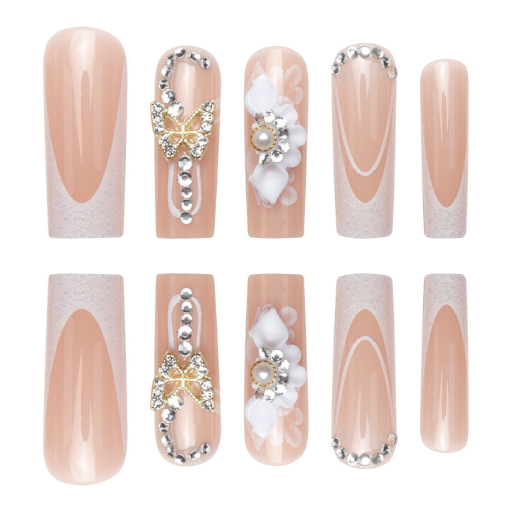 Decorative Floral and Gem-Embellished Press-On Nails Kalsten