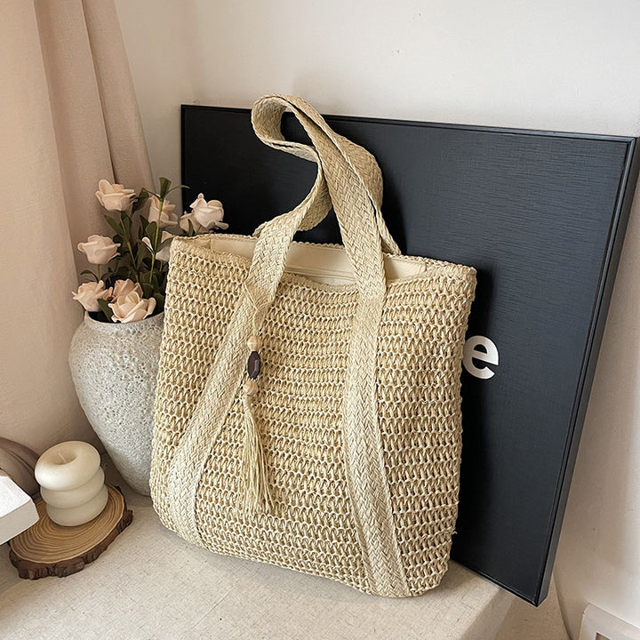 Handwoven Straw Beach Tote Bag