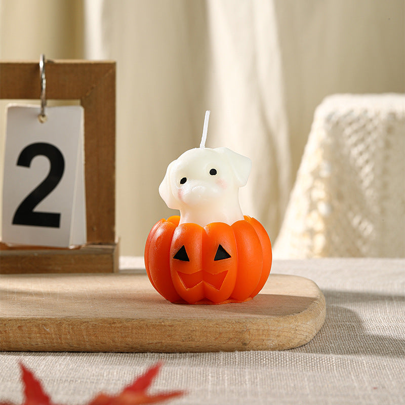 Novelty Halloween Puppy-in-Pumpkin Decorative Wax Candle