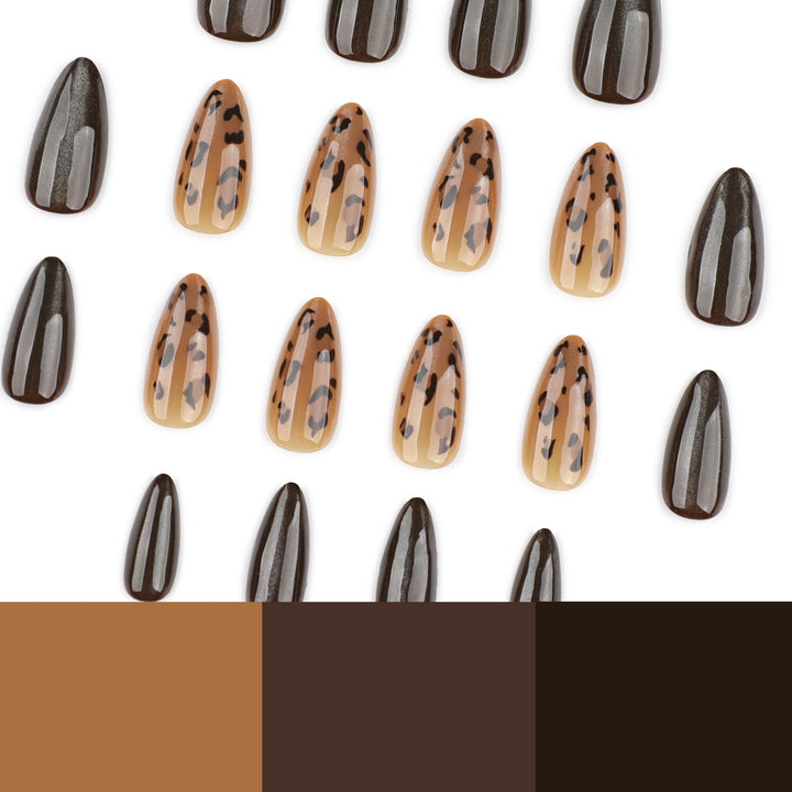 Artful nail extensions with unique leopard pattern and shine Kalsten