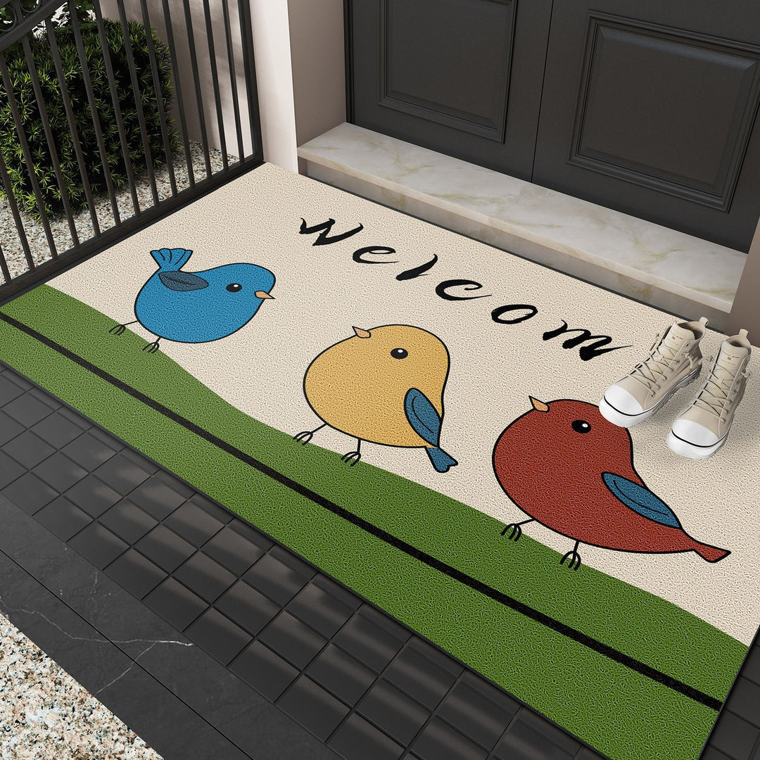 Cheerful Bird-Themed Welcome Mat