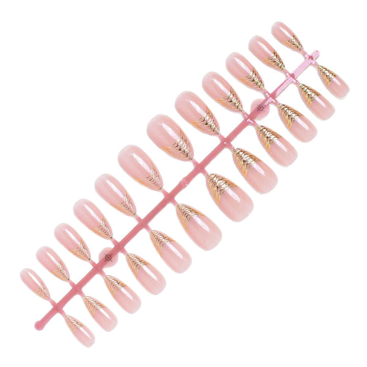 Elegant Press-On Nail Tips with Gold Detailing Kalsten