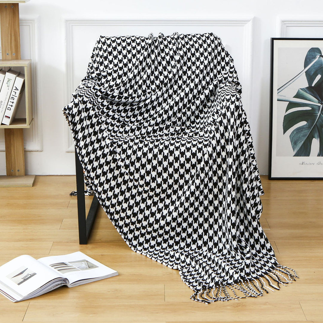 Stylish Houndstooth Pattern Throw Blanket Kalsten
