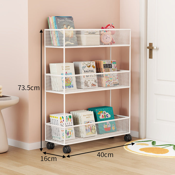 Industrial Metal Mesh Four-Tier Narrow Bookshelf Organizer