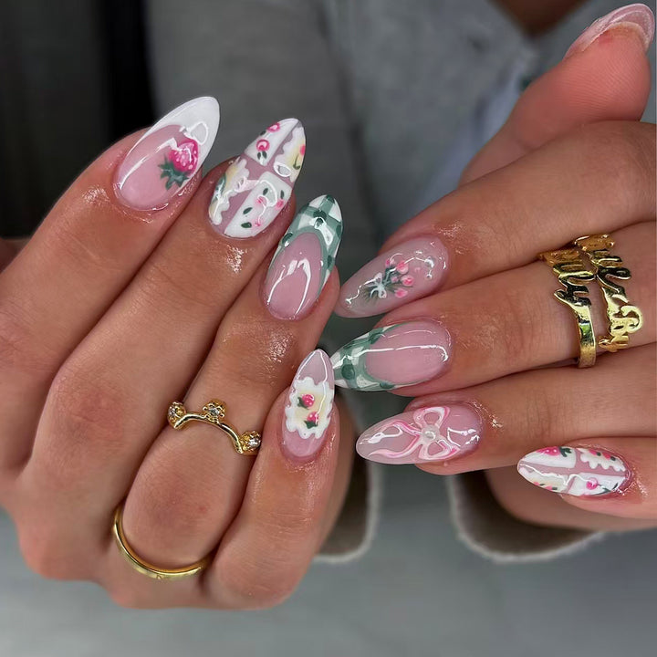 Decorative Hand-Painted Press-On Nails