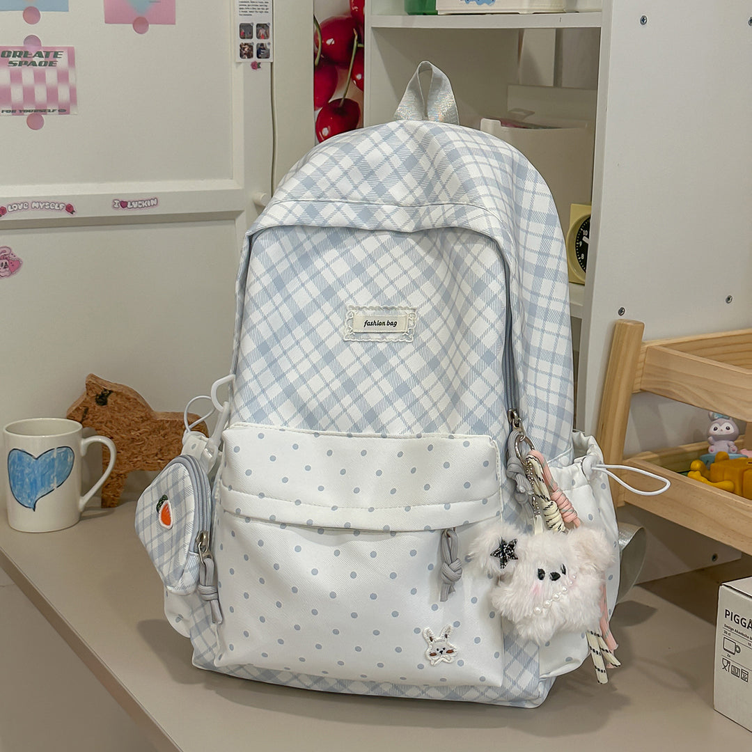 Stylish Plaid Backpack with Fun Decorative Accents Kalsten