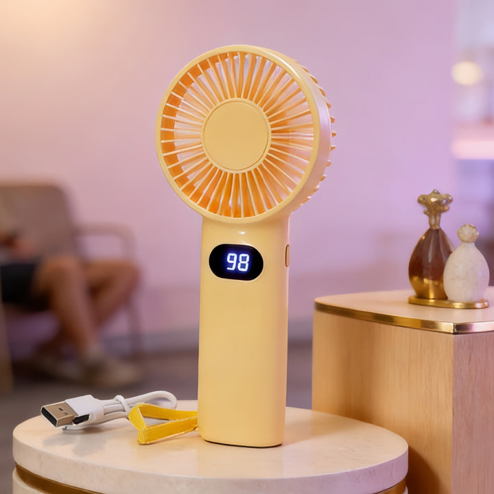Ladies Portable Hand Fan with Digital Display and Rechargeable Battery Kalsten