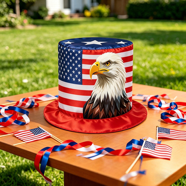 Unisex nan patriotic party top hat with all-over flag pattern and stable brim Kalsten