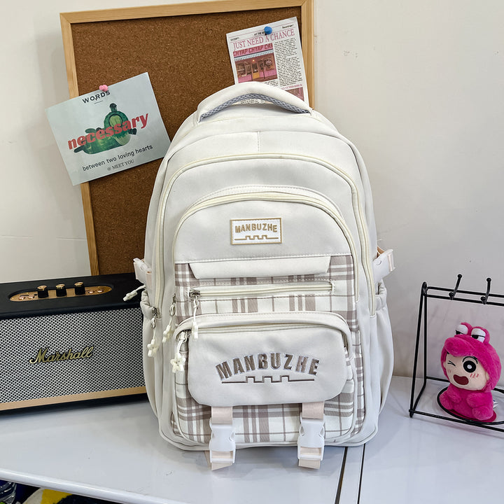 Casual Checkered Pattern School Backpack