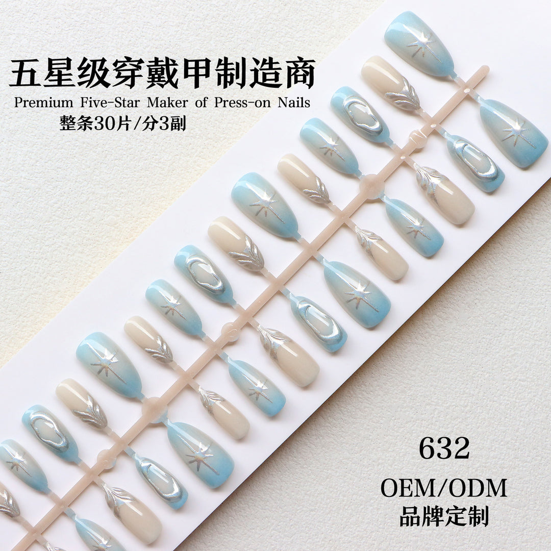 Artistic Press-On Nail Art Set with Silver Accents Kalsten
