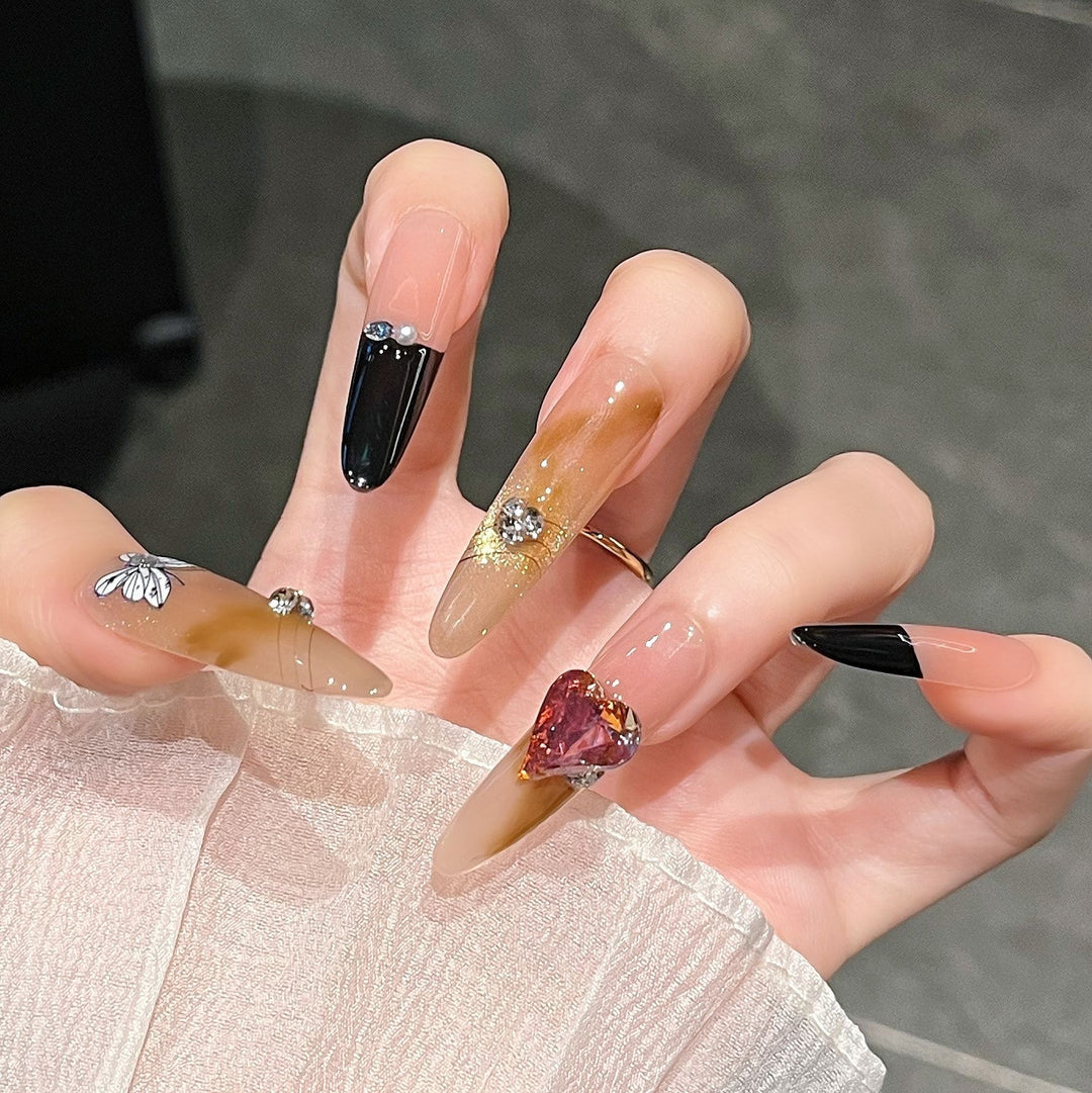 Artistic 3D Butterfly and Gem Nail Extensions Kalsten