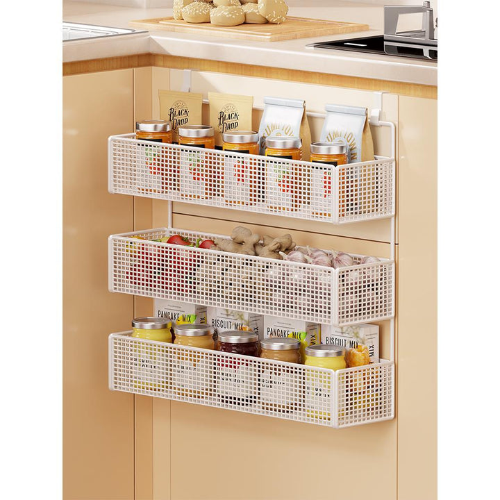 Over-Cabinet Three-Tier Mesh Hanging Pantry Organizer with Removable Baskets