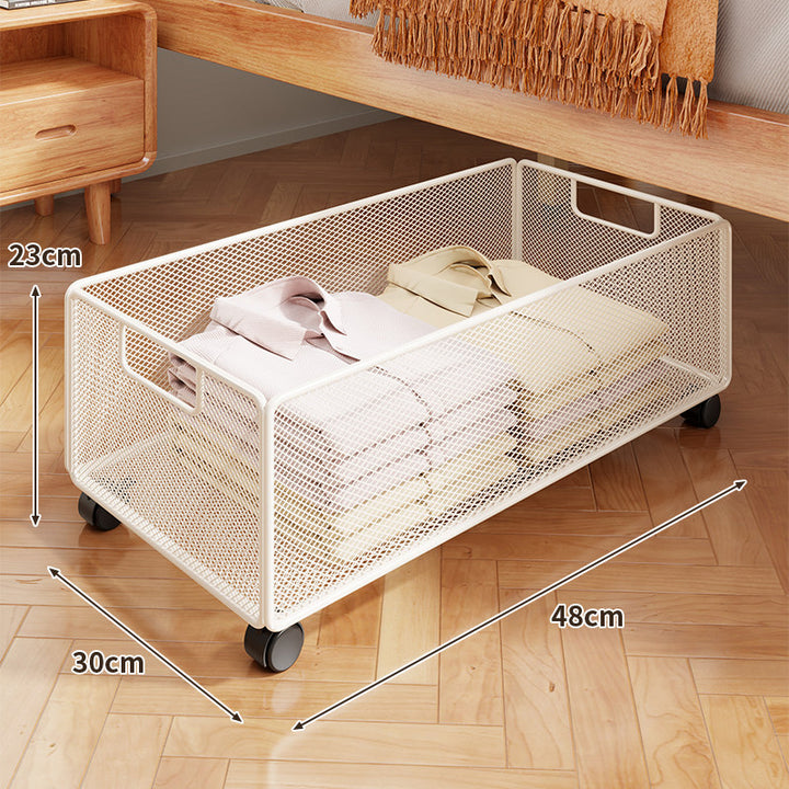 Under-Bed Rolling Mesh Storage Basket with Castor Wheels