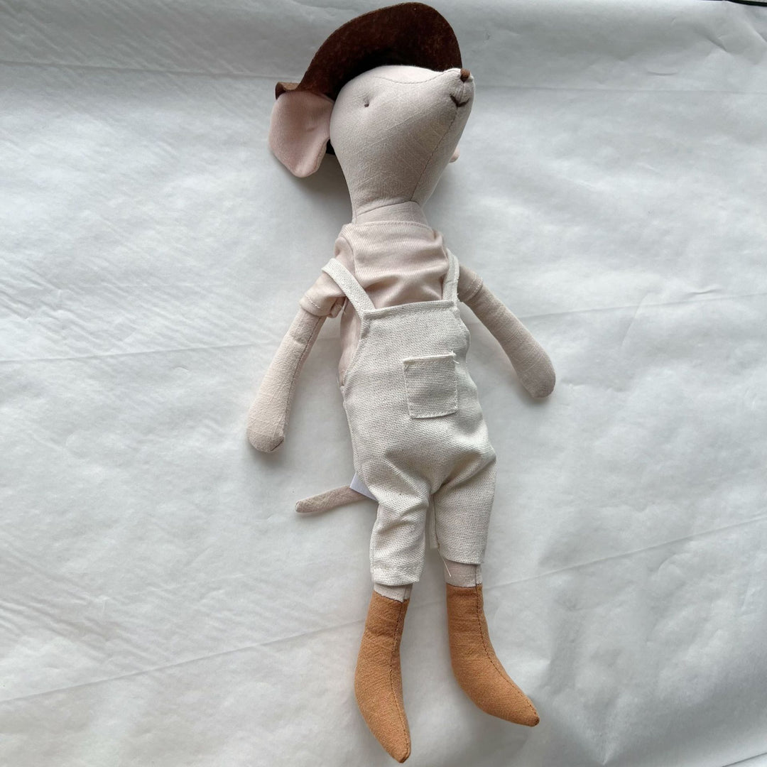 Handcrafted Linen Goose Plush Toy with Embroidered Daisy Motif and Gingham Bow