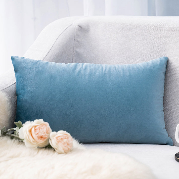 Plush Velvet Lumbar Pillow Cover with Hidden Zipper and Removable Insert Support