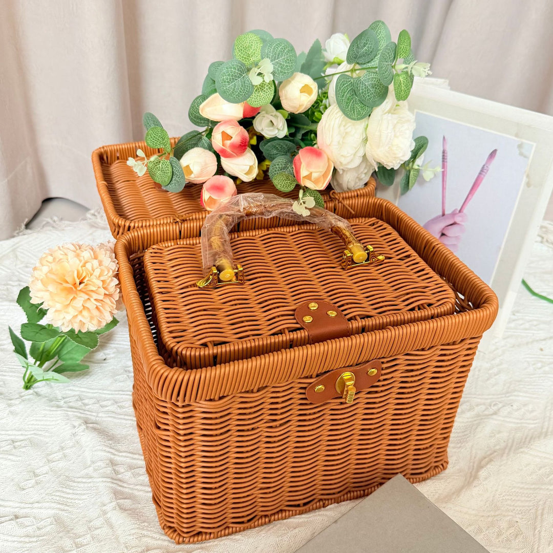 Women's Handwoven Rattan Storage Basket with Belly Pocket Kalsten