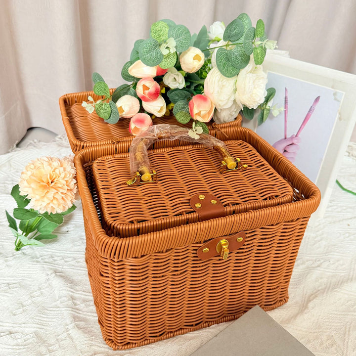 Women's Handwoven Rattan Storage Basket with Belly Pocket Kalsten