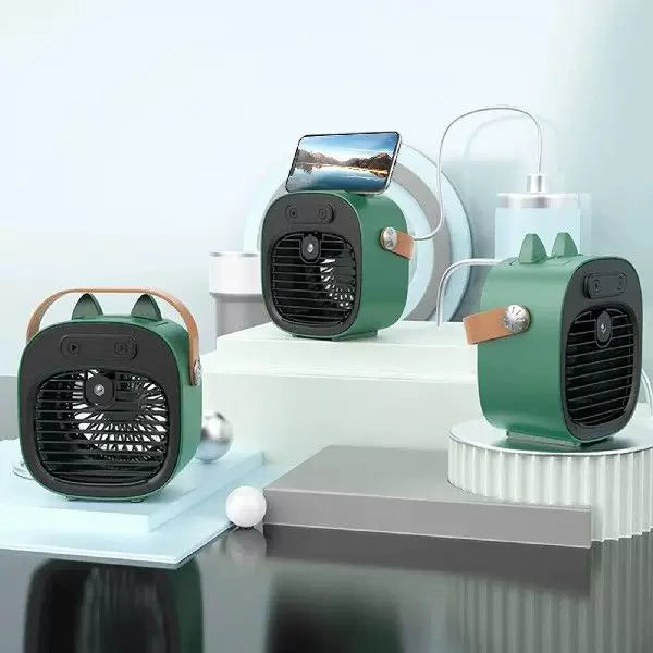 Unisex one size compact USB rechargeable personal mist cooler with adjustable grid air humidifier and leather carrying strap Kalsten