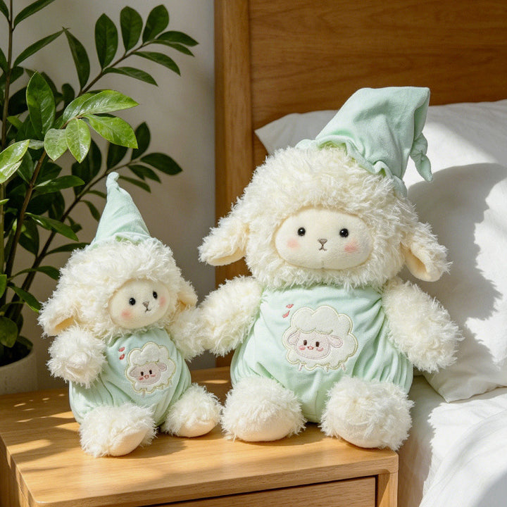 Plush Lamb Cuddly Stuffed Toy with Embroidered Romper and Sleep Hat Kalsten