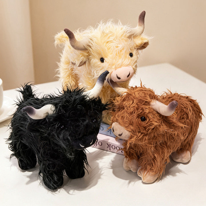 Plush Highland Calf Collectible Soft Toy with Curly Faux-Fur and Poseable Horns Kalsten