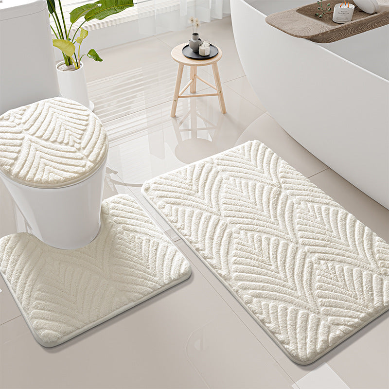Plush Leaf-Pattern Toilet Mat Set