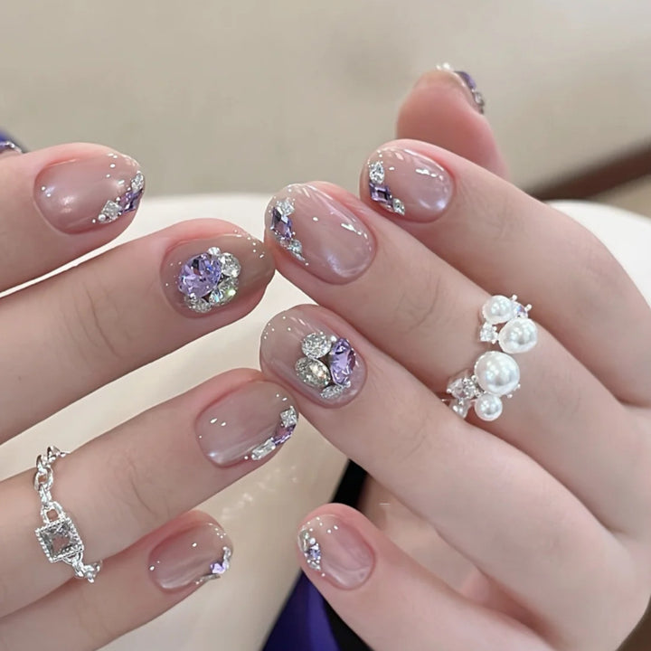 Elegant Press-On Nail Set with Gemstone Accents Kalsten
