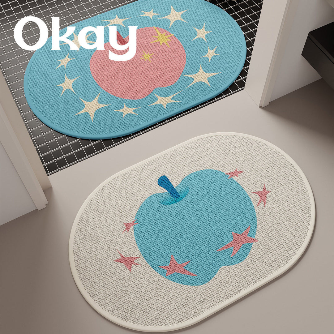 Decorative Non-Slip Oval Indoor Doormat with Cute Apple and Star Pattern