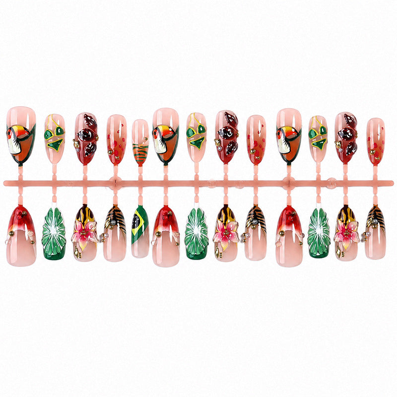 Artificial nail set with tropical motifs and elegant details Kalsten