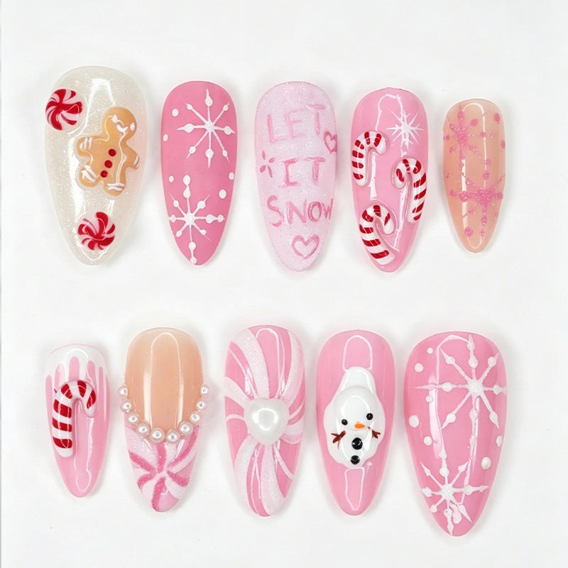 Acrylic nail set with festive Christmas designs and glamorous accents Kalsten