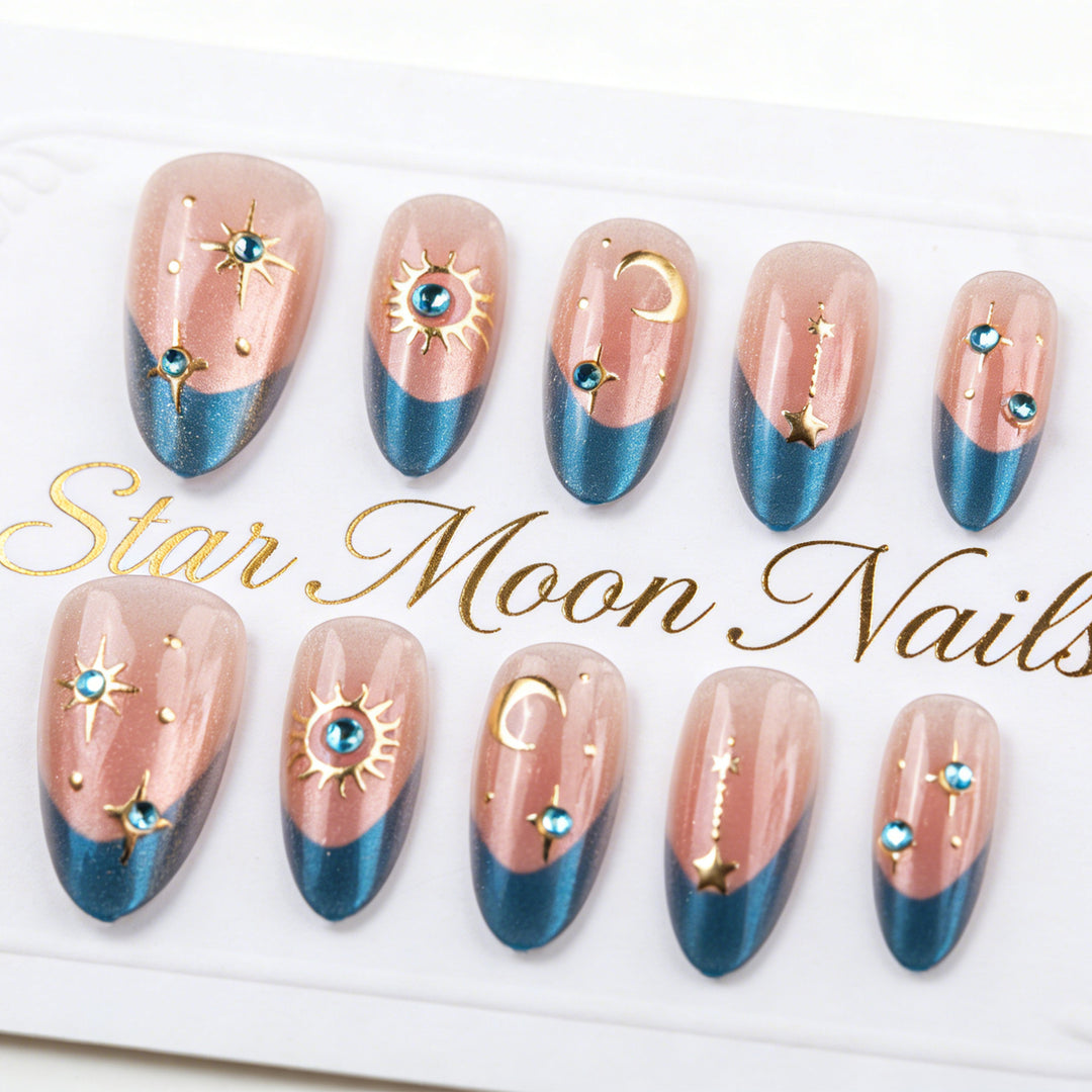 Artificial nail set with elegant rose and gold embellishments Kalsten