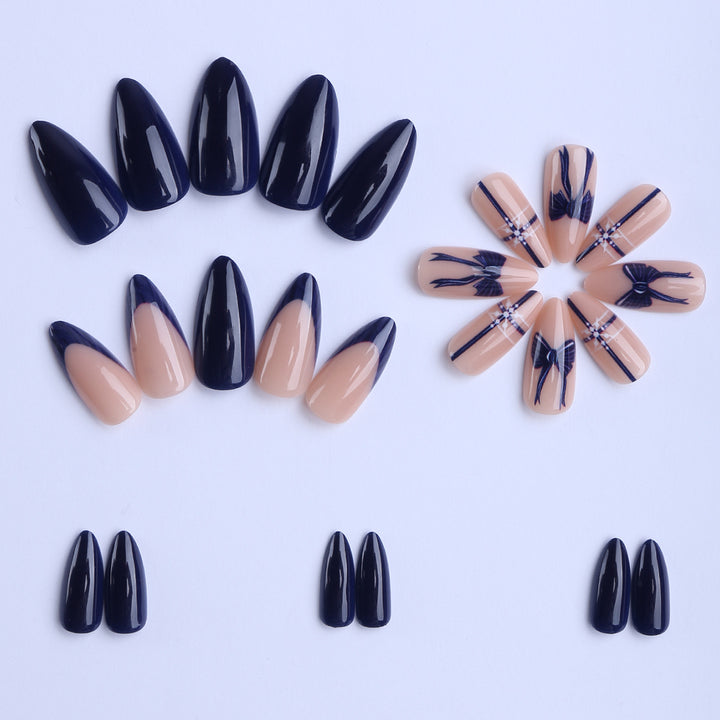 Artificial nails with elegant bow and geometric design Kalsten