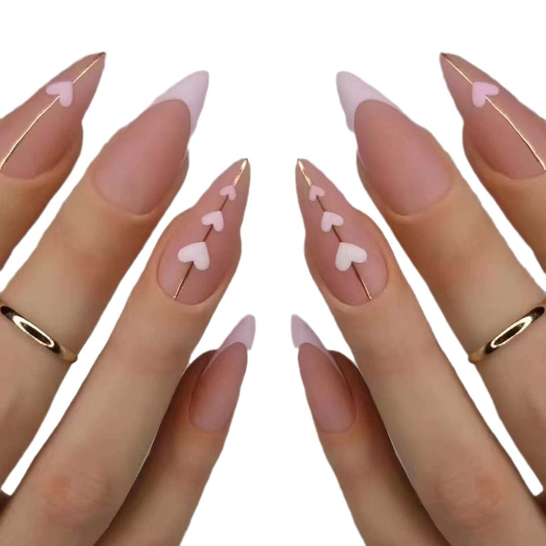 Heart Patterned Long Stiletto Nail Art Extensions