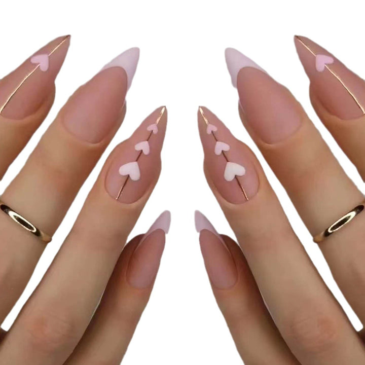 Heart Patterned Long Stiletto Nail Art Extensions