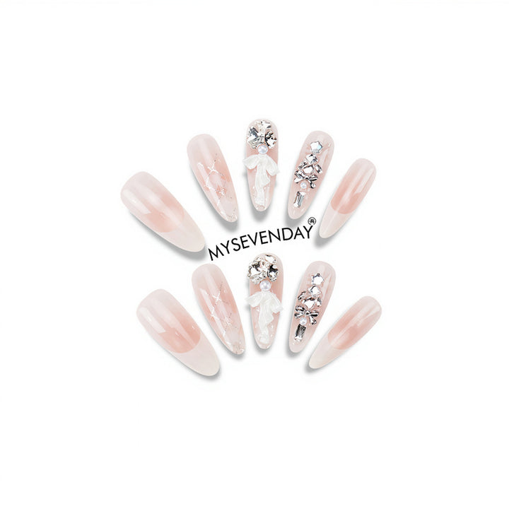 Premium Decorative Press-On Nail Art with Floral and Rhinestone Accents Kalsten