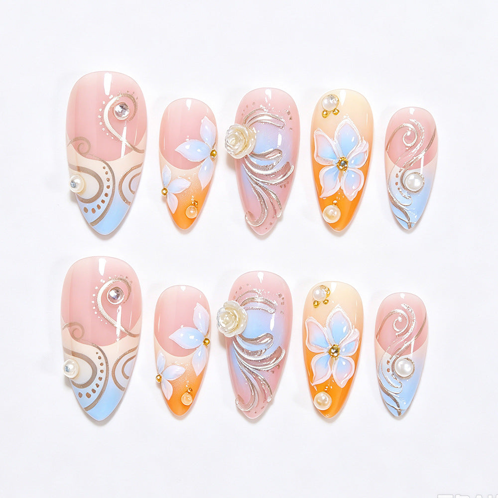 Floral Embellished Stiletto Nail Art Kalsten