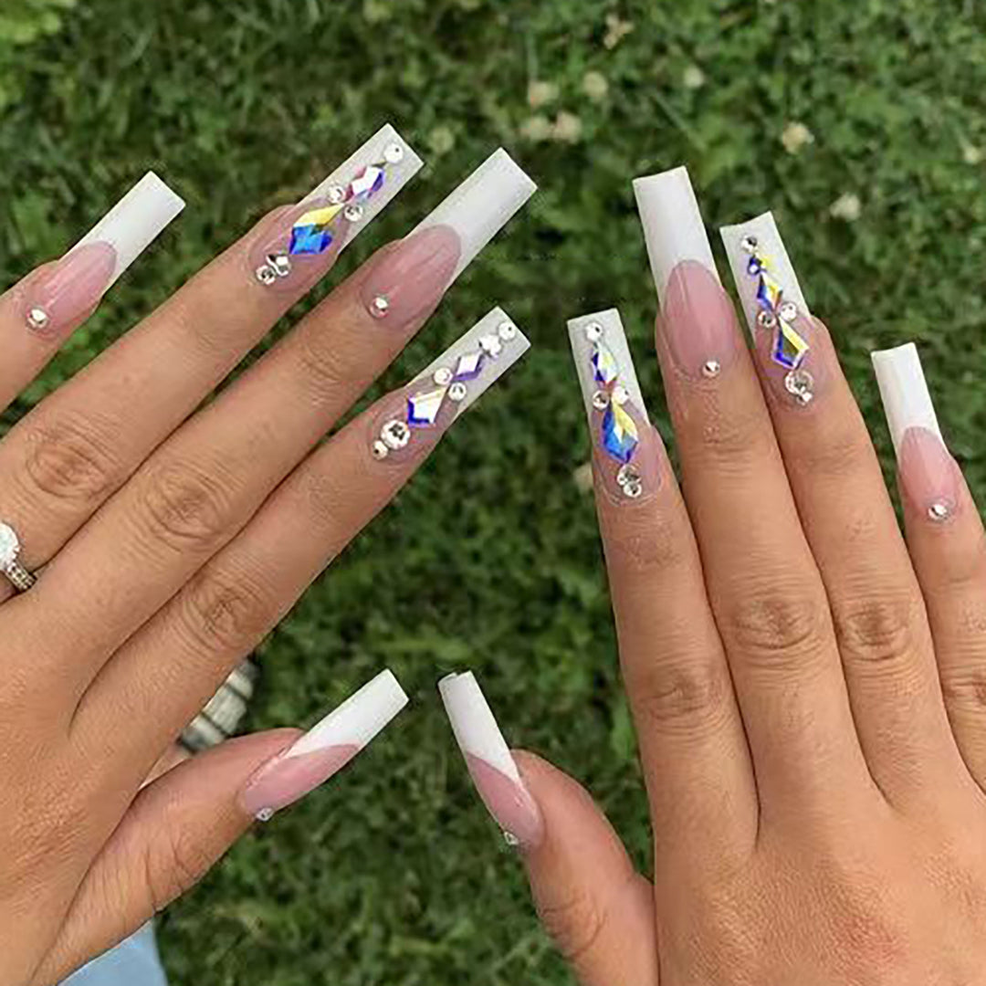 Decorative Stiletto Press-On Nails with Crystal Accents Kalsten