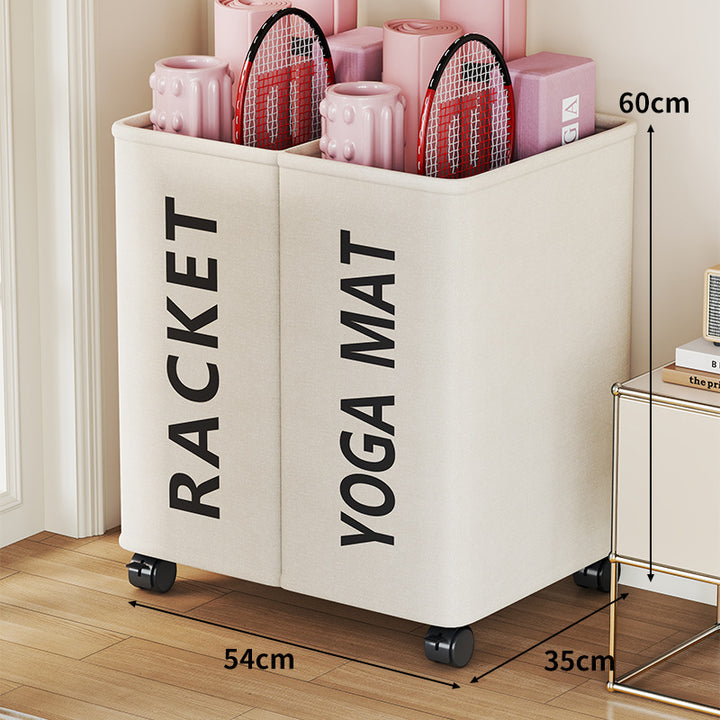 Rolling Dual-Compartment Yoga Mat and Sports Equipment Storage Cart