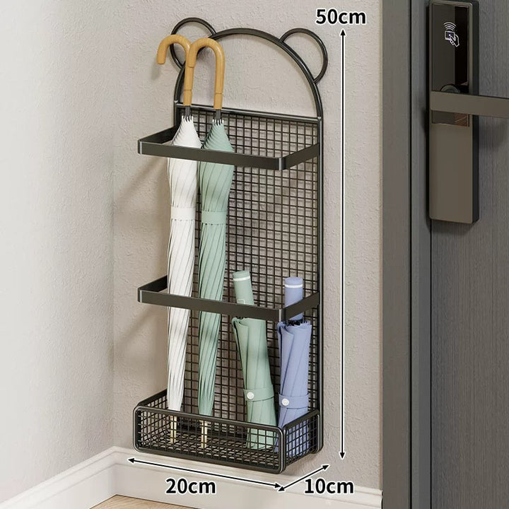 Wall-Mounted Slim Vertical Umbrella & Folding Umbrella Holder with Drip Tray