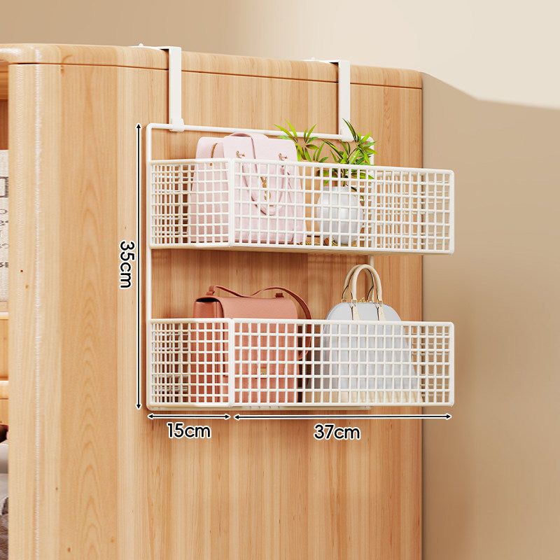 Over-the-Door Metal Grid Hanging Organizer with Four Stackable Baskets and Hooks