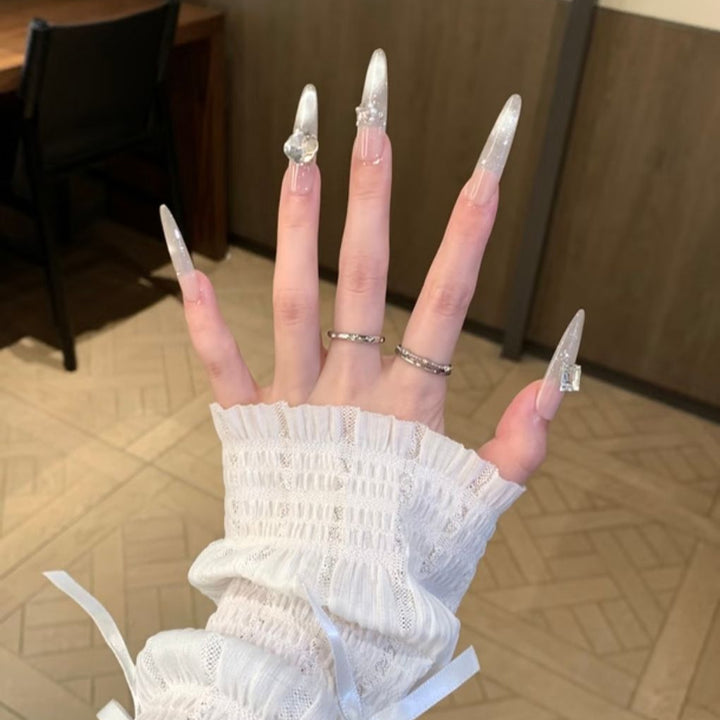 Rhinestone-Accented Stiletto Nail Extensions